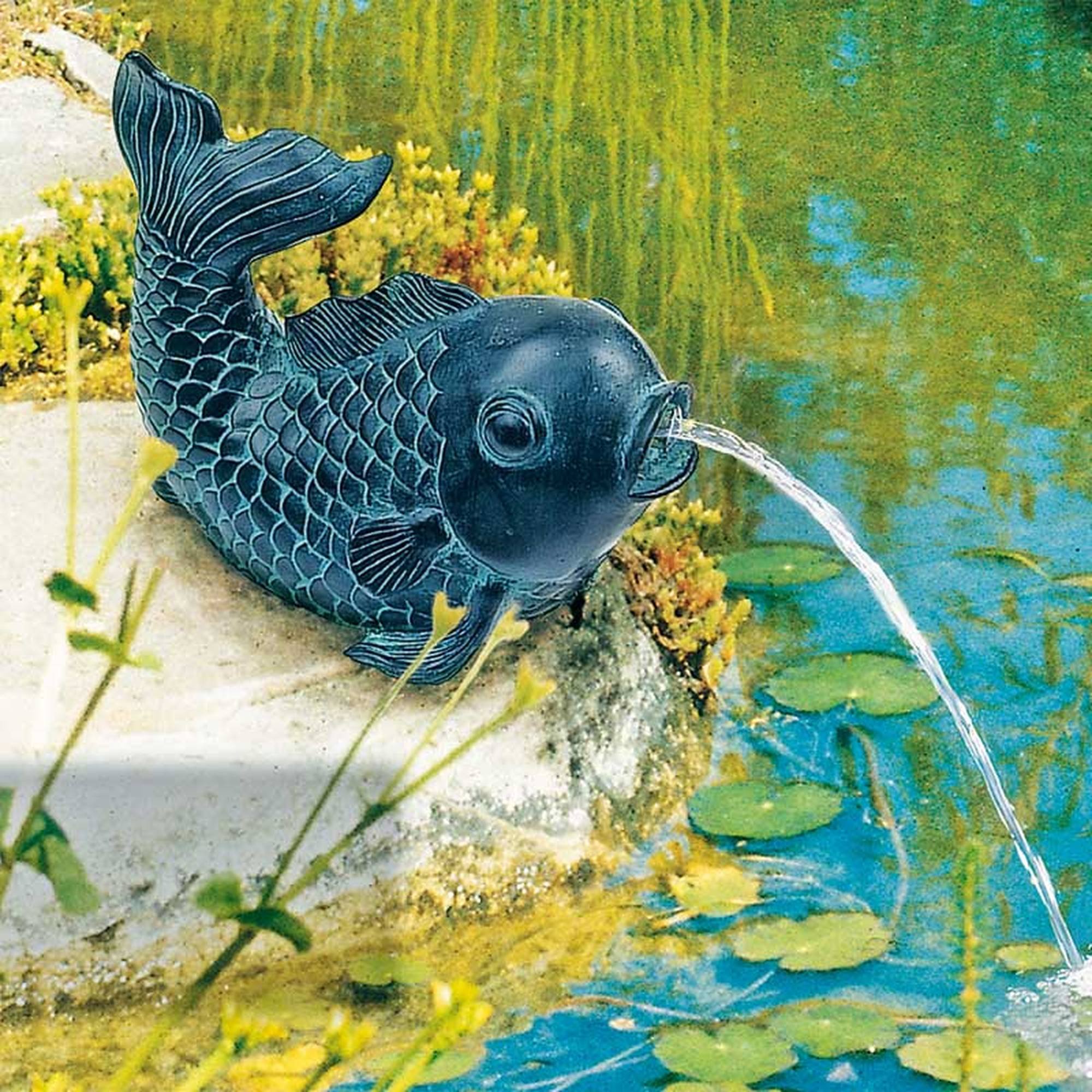 Teichfigur Speier  Fisch  Dekor Bronze